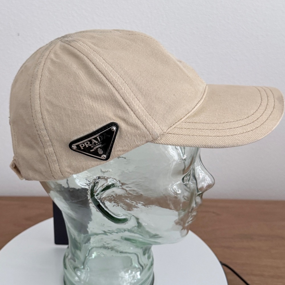Prada Medium Bull Denim Baseball Cap Natural Beige (Grunge Finish)